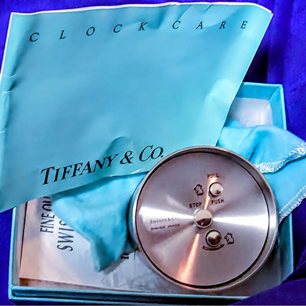 Tiffany and Co Swiss Made Table Clock Box and Papers - Picture 13 of 14